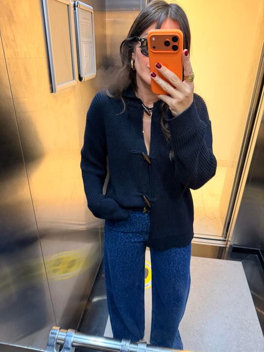 Leopar Desenli , Lacivert , Premium Palazzo Jean