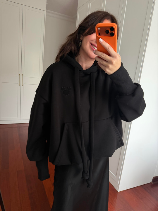 Premium Seri Mickey Logolu Siyah Sweatshirt
