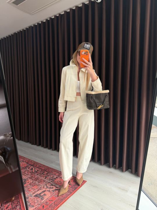 Baggy Model , Likralı Gabardin , Açık Bej Pantolon