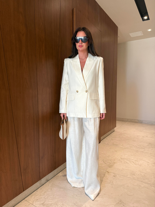 %100 Keten , Ekru , Blazer & Pantolon Takım