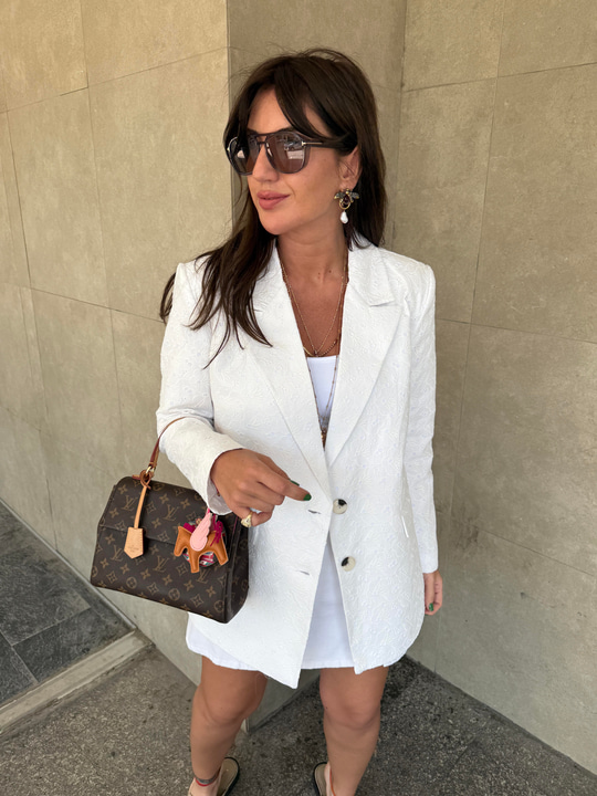 Fistolu , Premium , Beyaz Blazer Ceket