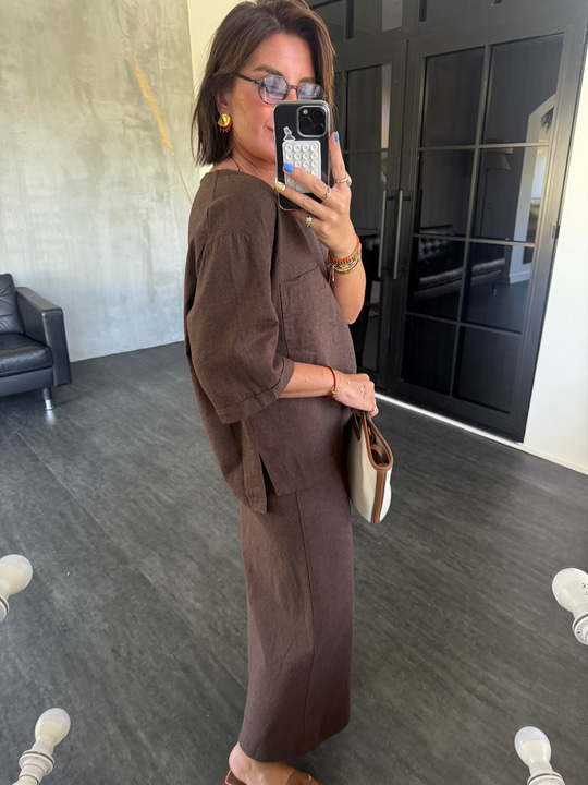 Orijinal Model, Acı Kahve Keten Etek & Bluz Takım
