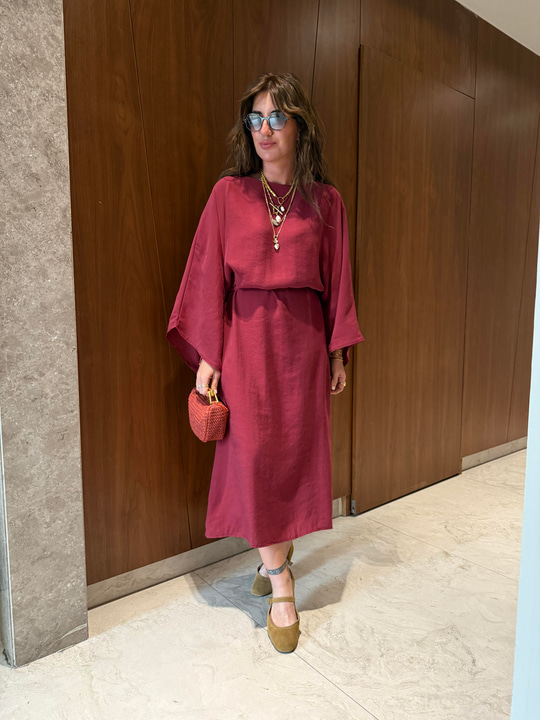 Orijinal Marka , Bağlamalı , Bordo Tencel Elbise