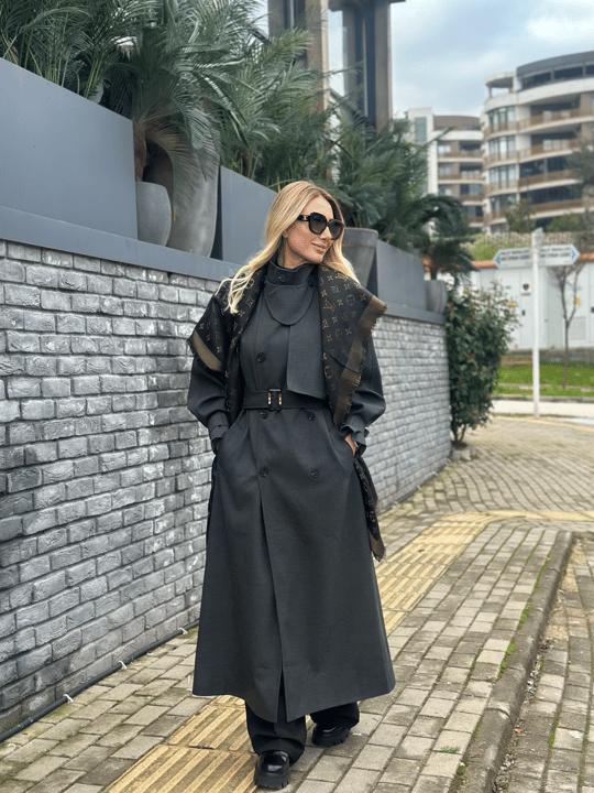 Antrasit Kuşaklı Helena Trençkot Askı0065