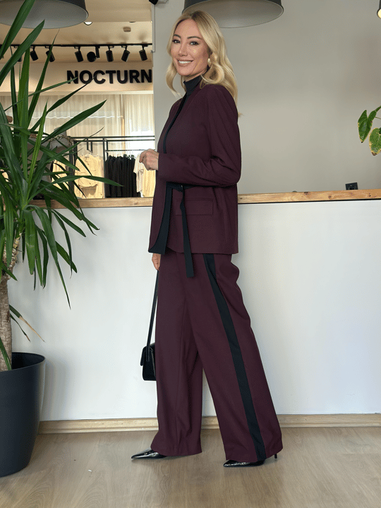 BGN Workshop Şerit Detaylı Bordo Pantolon Askı00142