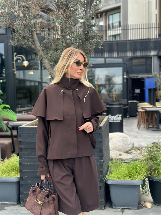 Pelerin Detaylı Kahve  Trençkot Askı0037