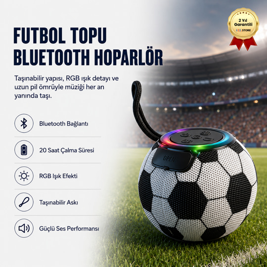 Futbol Topu Tasarımlı RGB Işıklı Taşınabilir Bluetooth Hoparlör