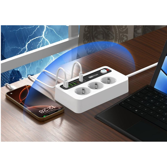 Akım Korumalı Çoklu Priz – USB Girişli, Anahtarlı, Yüksek Güvenlikli Priz Ünitesi