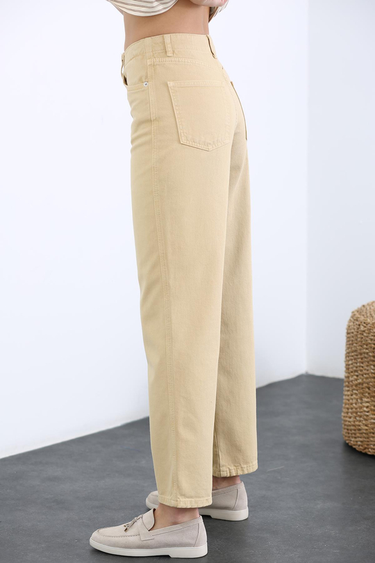 Bej Yuksek Bel Mom Jean
