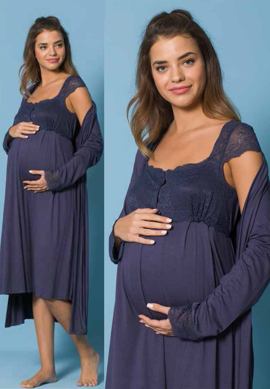 Effortt 2302 Maternity Nightgown and Robe Set