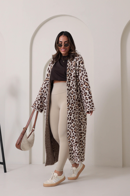 4381 Leopar Desenli Uzun Hırka