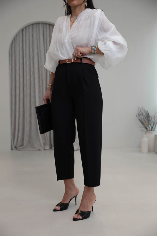 6394 Kemerli Double Havuç Pantolon SİYAH