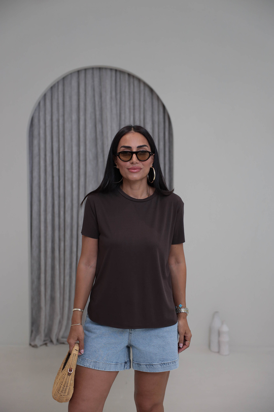 1020 Oys Lazer Kesikli Modal Tshirt KAHVE