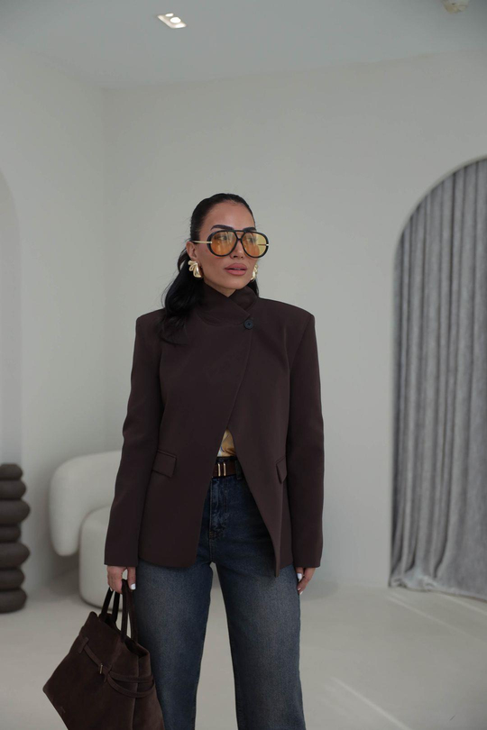2330 Dik Yaka Düğmeli Blazer Ceket KAHVE
