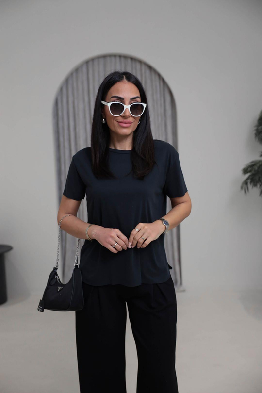 1020 Oys Lazer Kesikli Modal Tshirt SİYAH