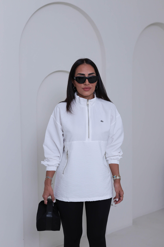 2120 Yazı Baskılı Rahat Paraşüt Sweatshirt BEYAZ