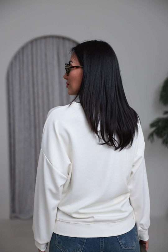 2028 Bisiklet Yaka Modal Sweatshirt EKRU