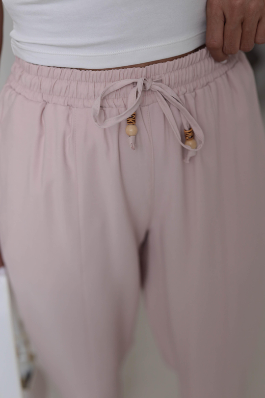 6703 Bel Lastikli Tencel Dokulu Boncuklu Pantolon PUDRA