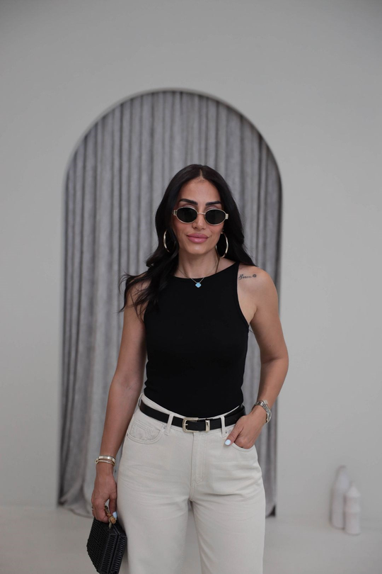 1048 Halter Yaka Likralı Bluz SİYAH