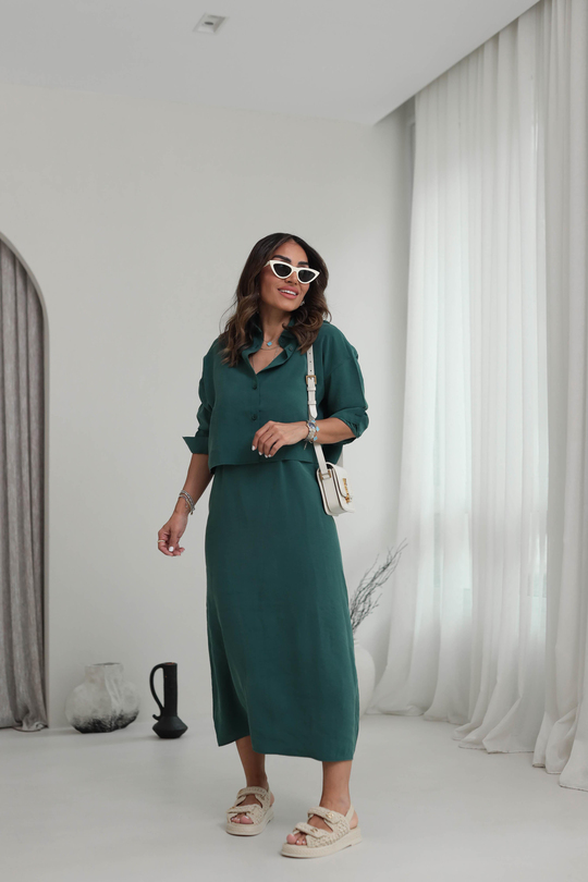 1153 Tencel Gömlek & Elbise Takım KOYU YEŞİL