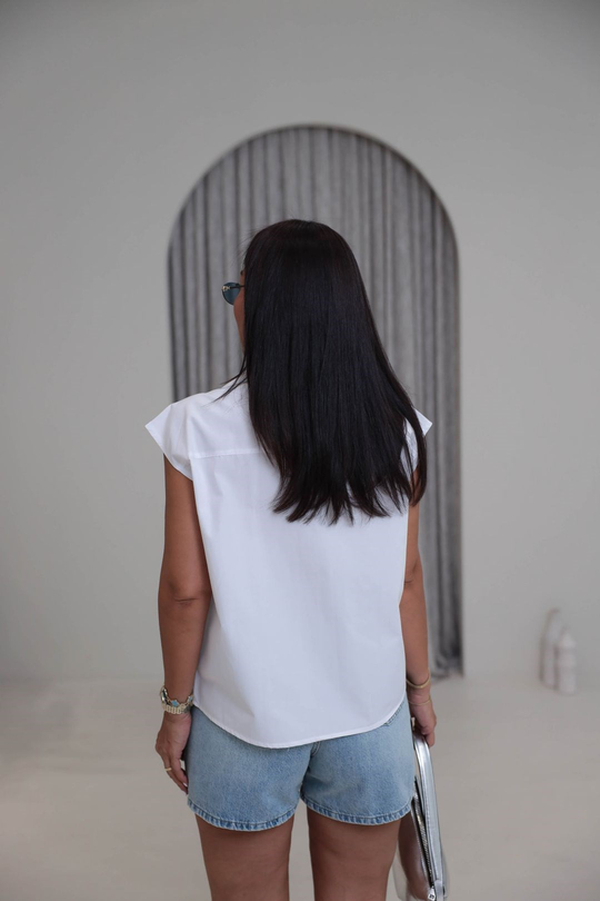 Tasarım Sıfır Kol Çift Çıtçıtlı Poplin Gömlek BEYAZ