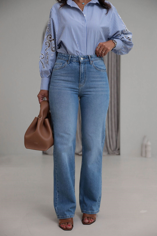 2411 Düz Paça Yüksek Bel Straight Jean MAVİ