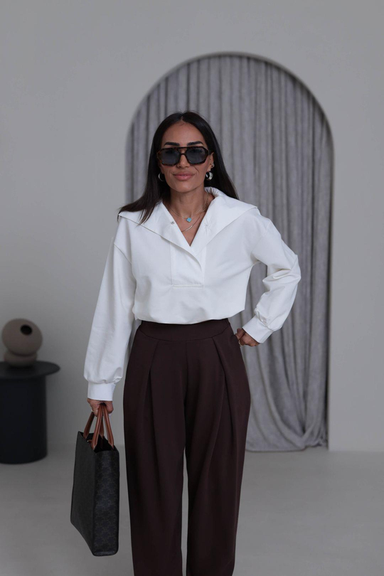 6720 Poplin Yaka Altı Lastikli Sweatshirt EKRU