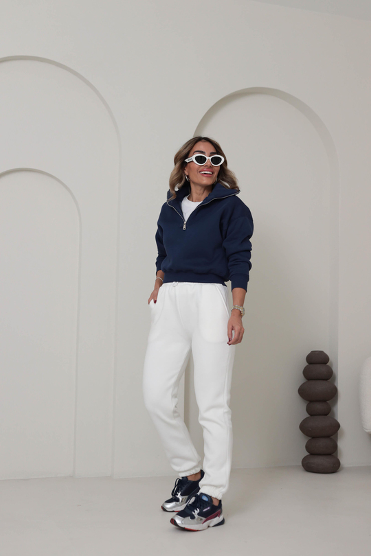 132 Fermuar Detaylı Crop Sweatshirt LACİVERT