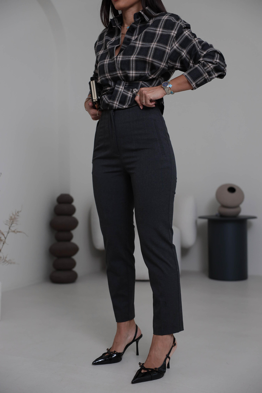 U5113-K Önü Flotalı Kumaş Pantolon KOYU GRİ