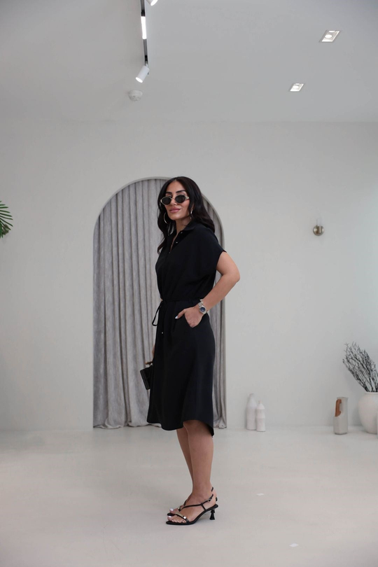 7541 Polo Yaka Tencel Kumaş Elbise SİYAH