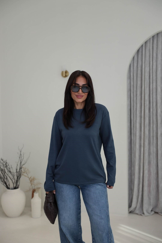 1448 Bisiklet Yaka uzun Kollu Oversize Tshirt FÜME