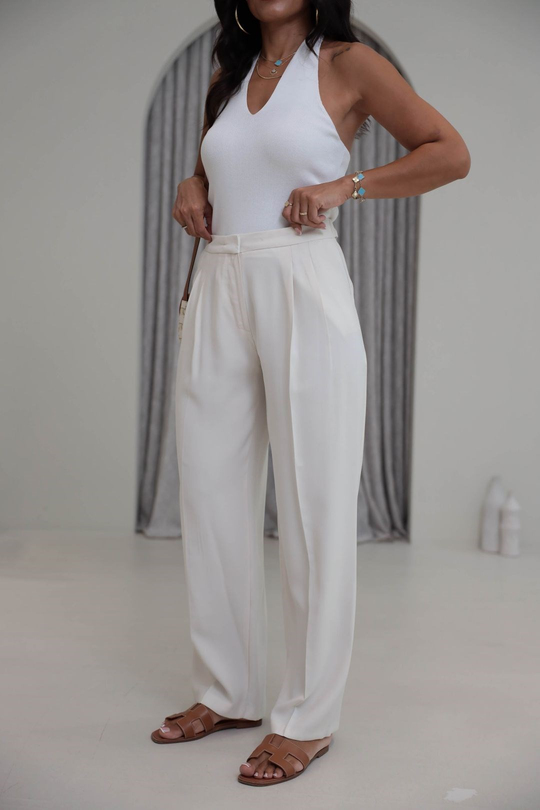 7545 Beli Ayarlanabilir Tencel Pantolon EKRU