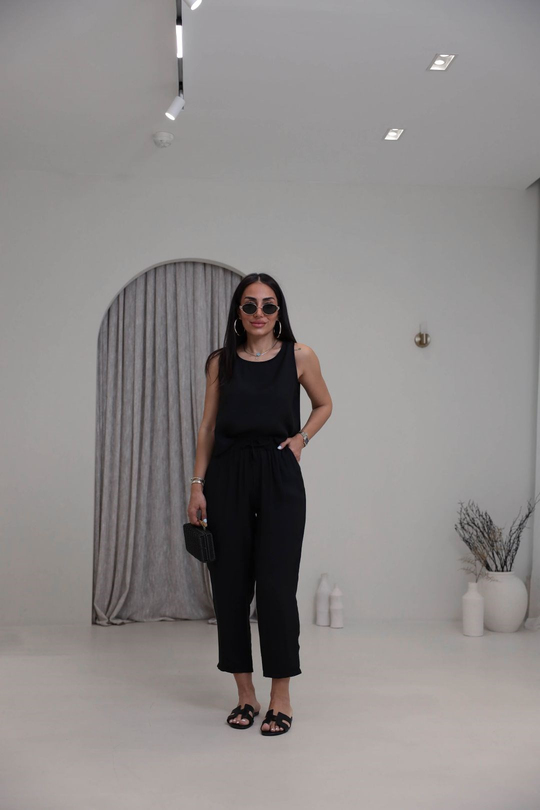 3089 Tencel Kumaş Kolsuz Takım SİYAH