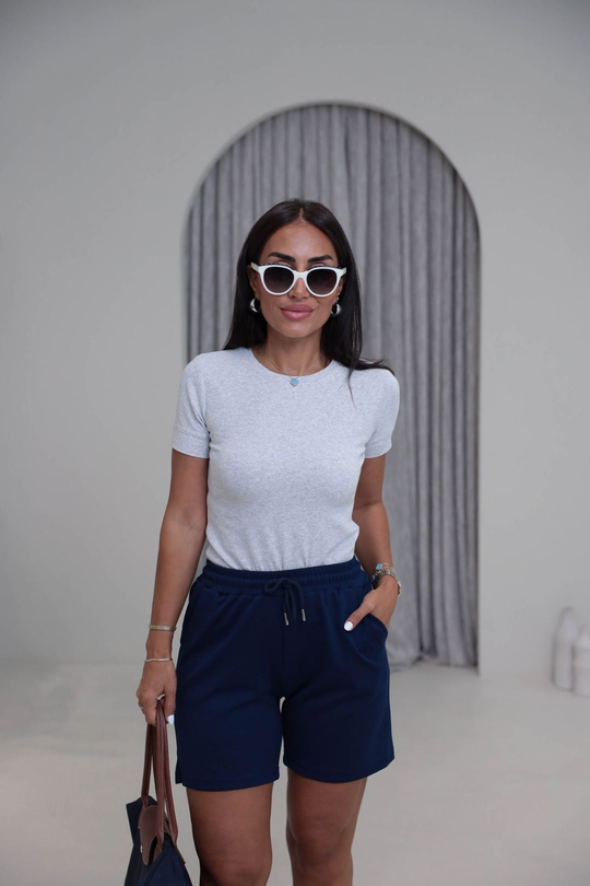 2637 Kol Ribanalı Bisiklet Yaka Tshirt GRİ