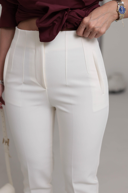 U5113-K Önü Flotalı Kumaş Pantolon KREM