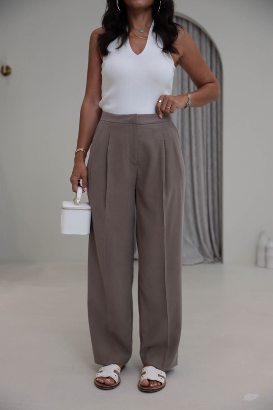 7545 Beli Ayarlanabilir Tencel Pantolon VİZON