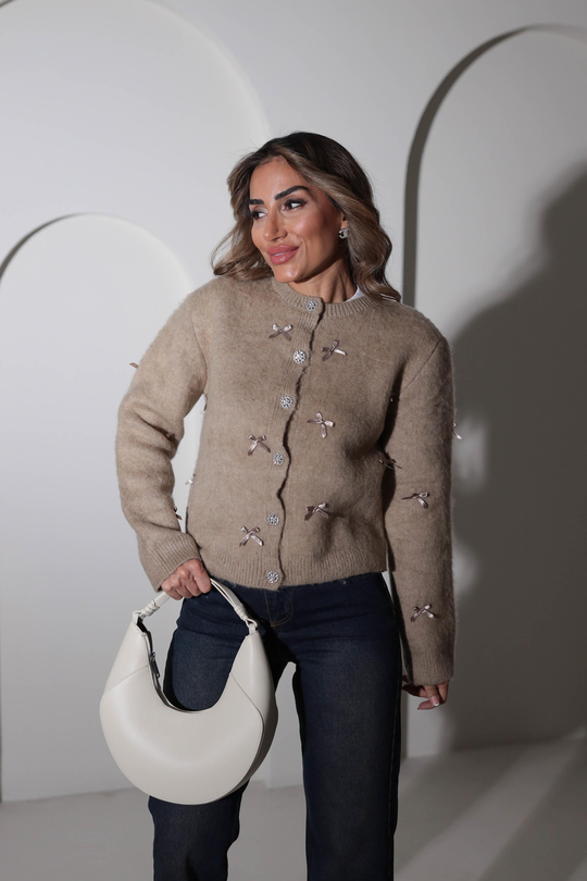 Taş Düğmeli Fiyonk Detaylı Hırka CAMEL