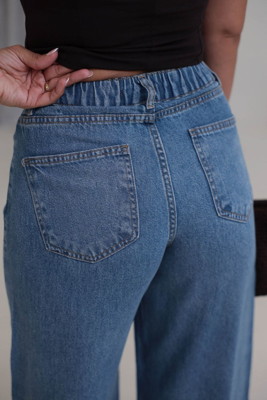 1072 Bel Lastikli İnce Tencel Kumaş Pantolon MAVİ