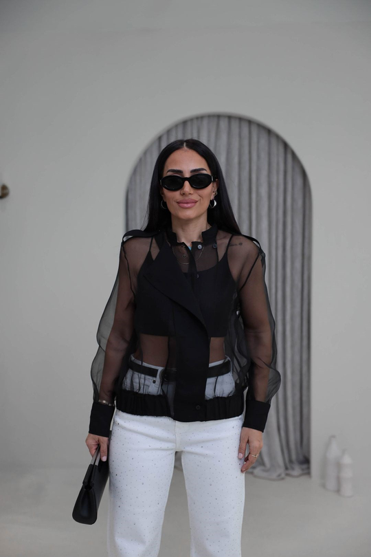 3718 Organze Atletli Bomber Ceket SİYAH