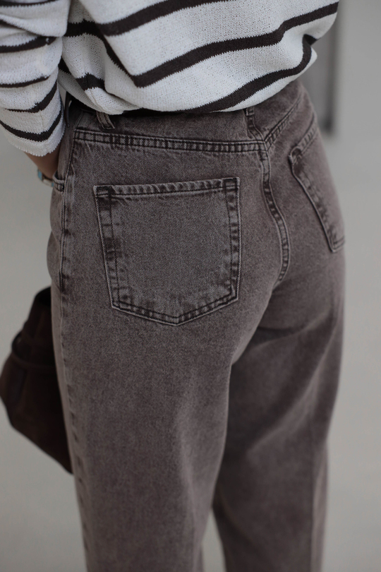 3010 Süet Kemerli Mom Jean YIKAMALI KAHVE