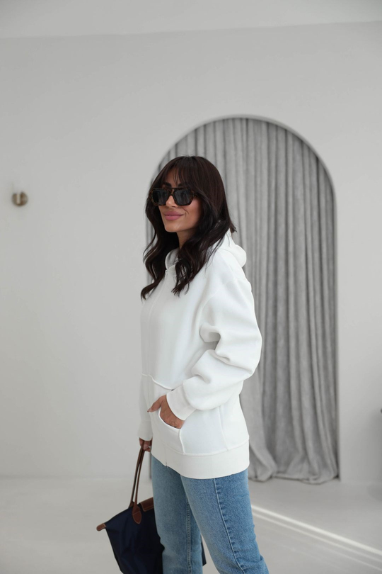 042 Fermuarlı Kapşonlu Sweatshirt EKRU