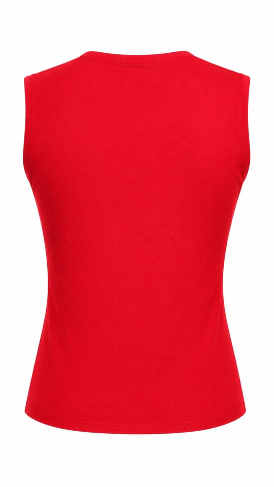 3254 Geniş Omuz Şerit Taşlı Pamuklu Tshirt KIRMIZI