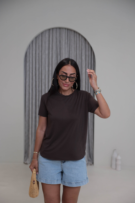 1020 Oys Lazer Kesikli Modal Tshirt KAHVE