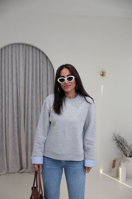 0201 Bisiklet Yaka Gömlek Garnili 3 İplik Sweatshirt GRİ
