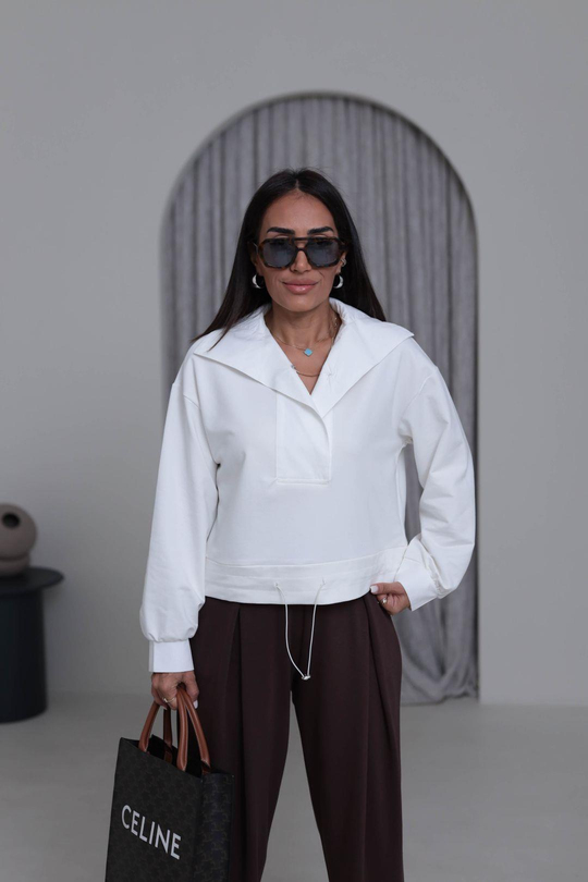 6720 Poplin Yaka Altı Lastikli Sweatshirt EKRU