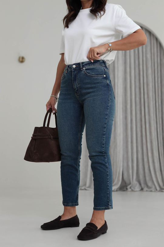 1419 ZA Likralı Mom Jean TİNTLİ MAVİ