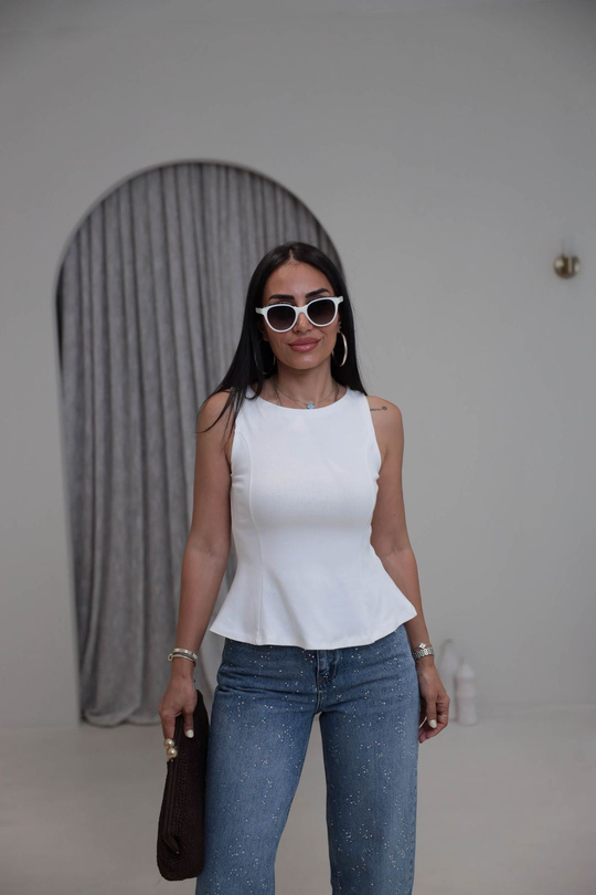 1919 Bisiklet Yaka Peplum Bluz EKRU