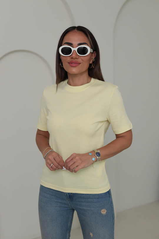 1075 Bisiklet Yaka Pamuklu Basic Tshirt SARI