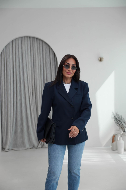 6344 Çift Düğmeli Cep Kapaklı Blazer Ceket LACİVERT