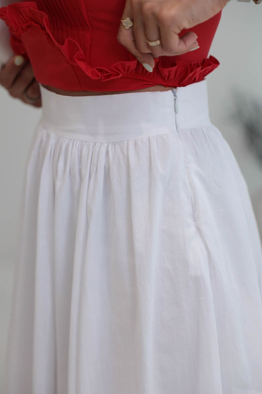 9254 Astarlı Poplin Pamuklu Kloş Etek BEYAZ